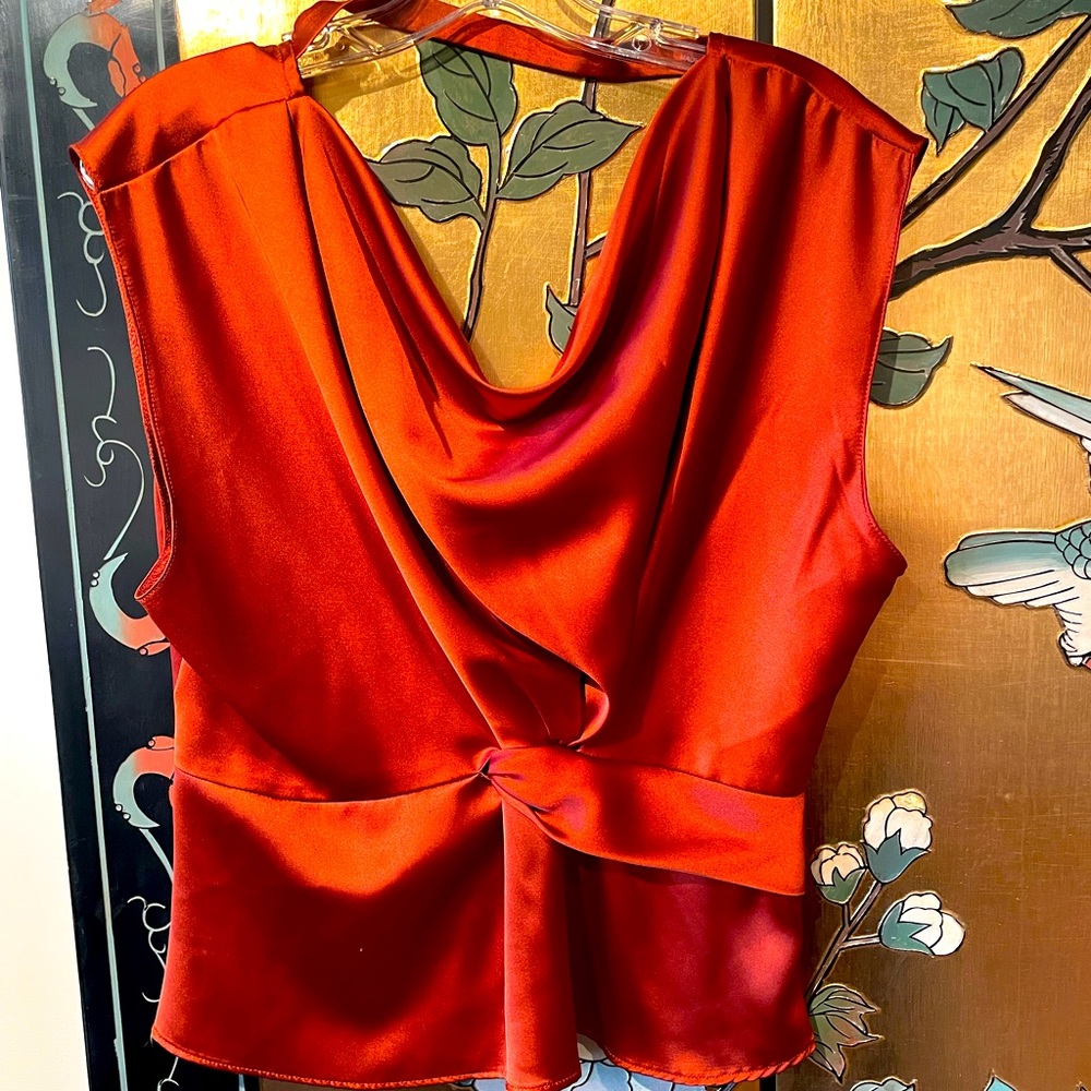 ASOS Design Rust Satiny Draped Sleeveless Blouse